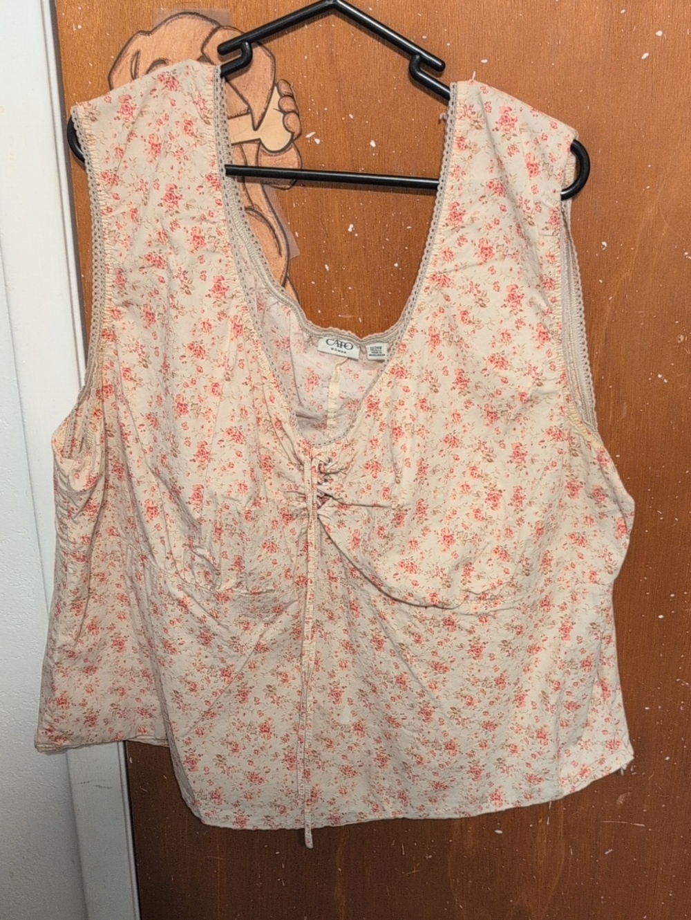 Chico's Cream Tank Top with Pink Floral Print and Tie Front